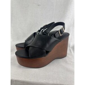 Universal Thread Naomi Black Platform Wedge Memory Foam Faux Wood Heel 7.5